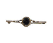 Sterling Silver & Cabochon Black Onyx Bar Brooch Vintage c1970s