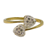 Gold On Sterling Silver Clay & Crystal Hearts Dress Ring Vintage c2000 Size P