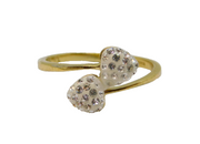 Gold On Sterling Silver Clay & Crystal Hearts Dress Ring Vintage c2000 Size P