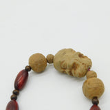 Japanese Long Fruit Wood Carved Grotesque Double Face Guard Necklace Antique