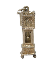 Sterling Silver Opening Grandfather Clock Charm Pendant Vintage c1970