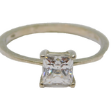 Sterling Silver Square CZ Solitaire Dress Ring Vintage c1970 Size L 1/2