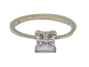 Sterling Silver Square CZ Solitaire Dress Ring Vintage c1970 Size L 1/2