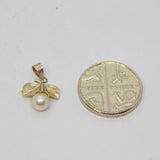 Sterling Silver Pearl & Leaf Form Delicate Charm Pendant Vintage c1970s