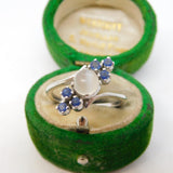 Sterling Silver, Moonstone & Sapphire Crossover Ring Vintage c1990