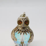 Sterling Silver Large Glass Set Owl Charm Pendant Vintage c1970