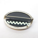 Sterling Silver Mounted Black Onyx Brooch Pin Vintage 1988 London