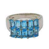Sterling Silver Double Row 10 Blue Topaz Dress Ring Vintage c1970 Size N