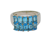 Sterling Silver Double Row 10 Blue Topaz Dress Ring Vintage c1970 Size N