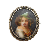 Victorian Sterling Silver Hand Painted Ceramic Brooch Pin Antique c1850s