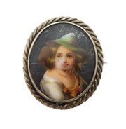 Victorian Sterling Silver Hand Painted Ceramic Brooch Pin Antique c1850s