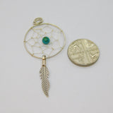 Sterling Silver Dreamcatcher With Turquoise Bead & Feather Pendant Vintage c1970