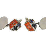 Pair of Sterling Silver & Enamel Heraldic Crest Cufflinks Vintage c1970
