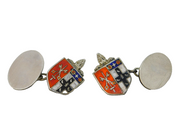 Pair of Sterling Silver & Enamel Heraldic Crest Cufflinks Vintage c1970