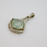 Sterling Silver Cushion Cut Blue Topaz & Diamond Cutwork Pendant Modern c1990s