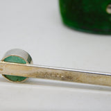 Sterling Silver & Cabochon Jadeite Bar Brooch Vintage 1981 London