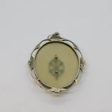 Sterling Silver Marcasite & Frosted Glass Large Oval Deco Pendant Antique c1920