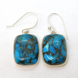 Sterling Silver Turquoise Set Drop Hook Earrings Vintage c1980