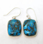 Sterling Silver Turquoise Set Drop Hook Earrings Vintage c1980