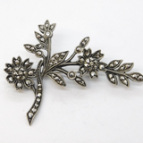 Sterling Silver Marcasite Set Floral Dress Brooch Pin Antique c1930 Art Deco
