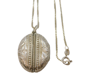 Victorian Sterling Silver Floral Pattern Locket Necklace Antique 1880 Birmingham