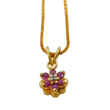 Gold On Sterling Silver 6 Ruby & Diamond Cluster Pendant Necklace Modern c1990s