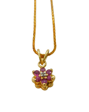 Gold On Sterling Silver 6 Ruby & Diamond Cluster Pendant Necklace Modern c1990s
