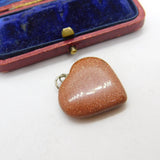 Sterling Silver & Goldstone Heart Pendant Vintage c1970