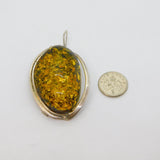 Sterling Silver Green Baltic Amber Combination Brooch & Pendant Vintage c1970s