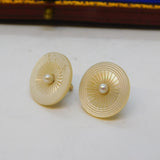 Art Deco Boxed Set of 9ct Gold & Pearl Set Dress Buttons Antique c1920s