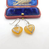 Sterling Silver, Paste & Heart Shaped Amber Resin Hook Earrings Vintage c1990
