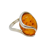 Sterling Silver Baltic Amber & Silver Swirl Dress Ring Vintage c1970 Size M 1/2