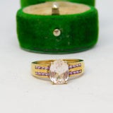 Sterling Silver Gilt Clear & Purple Crystal Set Ring Vintage c1970 Size L 1/2
