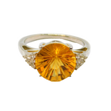 Sterling Silver Faceted Yellow & White Crystal Cocktail Modern c2000 Size R 1/2
