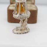 Sterling Silver Amber Glass Family with Dog Charm Pendant Vintage c1970