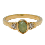 9ct Yellow Gold, Cabochon Tourmaline & White Sapphire Dress Ring Vintage c1990