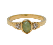 9ct Yellow Gold, Cabochon Tourmaline & White Sapphire Dress Ring Vintage c1990