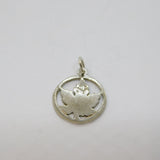 Sterling Silver Maple Leaf Cutwork Round Charm Pendant Vintage c1970
