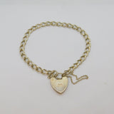 Sterling Silver Heart Padlock Clasp Curb Chain Bracelet Vintage 1971 London