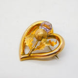 Edwardian 9ct Gold & Amethyst Scottish Thistle Heart Brooch Antique c1910