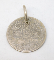 George II Sterling Silver Lima Sixpence Coin Fob Pendant Antique 1745