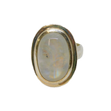 Sterling Silver Oval Moonstone Cabochon Statement Ring Vintage c1970 Size R