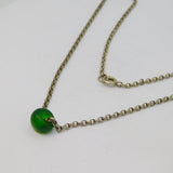 Sterling Silver Green Sea Glass Bead Pendant Belcher Link Necklace Vintage c1990