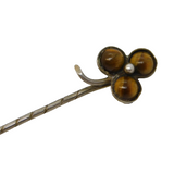 Sterling Silver Tiger's Eye Set Lucky Shamrock Stick Pin Antique c1920
