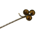 Sterling Silver Tiger's Eye Set Lucky Shamrock Stick Pin Antique c1920