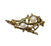 Sterling Silver Gilt & Pearl Set Modernist Floral Brooch Vintage c1970s