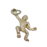 Sterling Silver Textured Swinging Ape Charm Pendant Vintage c1970