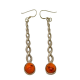 Pair of Sterling Silver Baltic Amber Twist Effect Long Earrings Vintage c1970