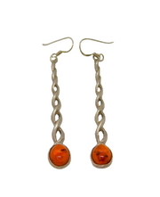 Pair of Sterling Silver Baltic Amber Twist Effect Long Earrings Vintage c1970