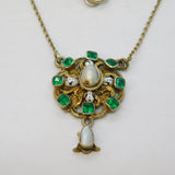 Austro-Hungarian Sterling Silver, Enamel, Emerald & Pearl Necklace Antique